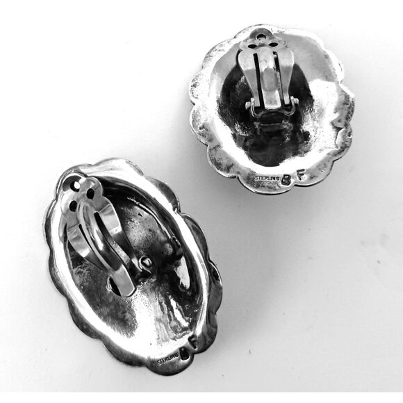 Vntg Signed Navajo Concho 925 Turquoise Earrings Clip on (1596) - Picture 2 of 5